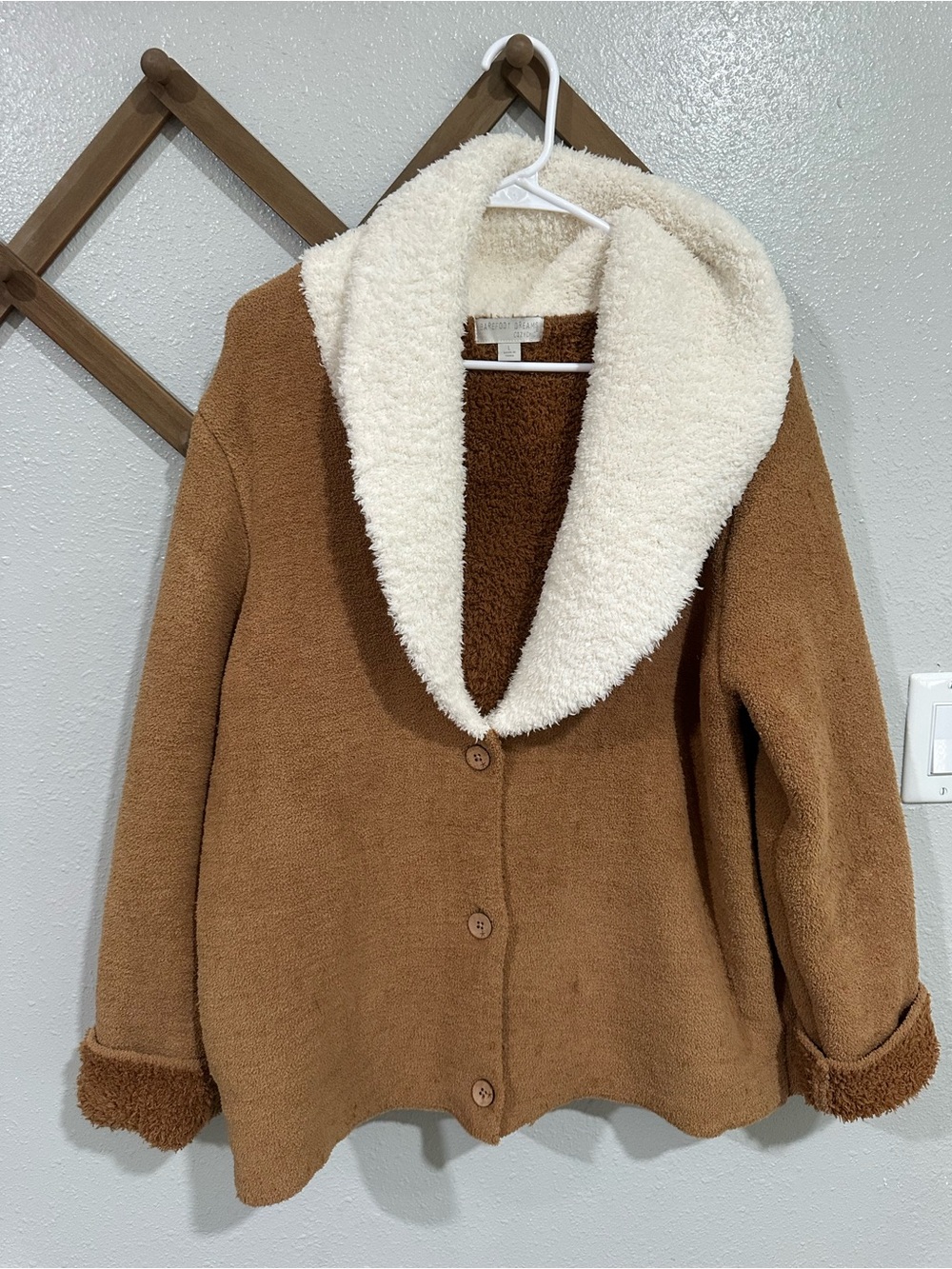 Barefoot Dreams Cardigan Brown Sherpa Button Up Sweater Jacket Size Large